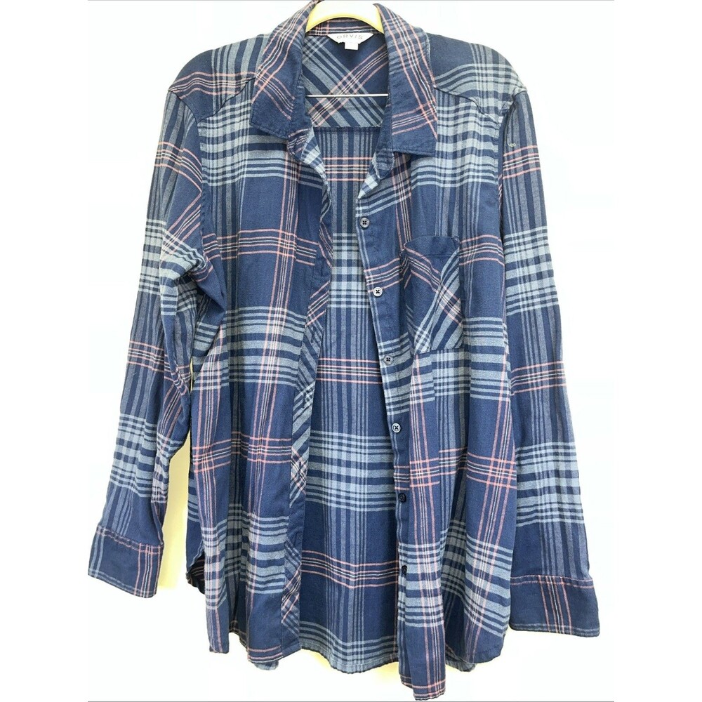 Orvis Classic Collection Blue Pink Plaid Flannel Button Down Shirt Womens XXL